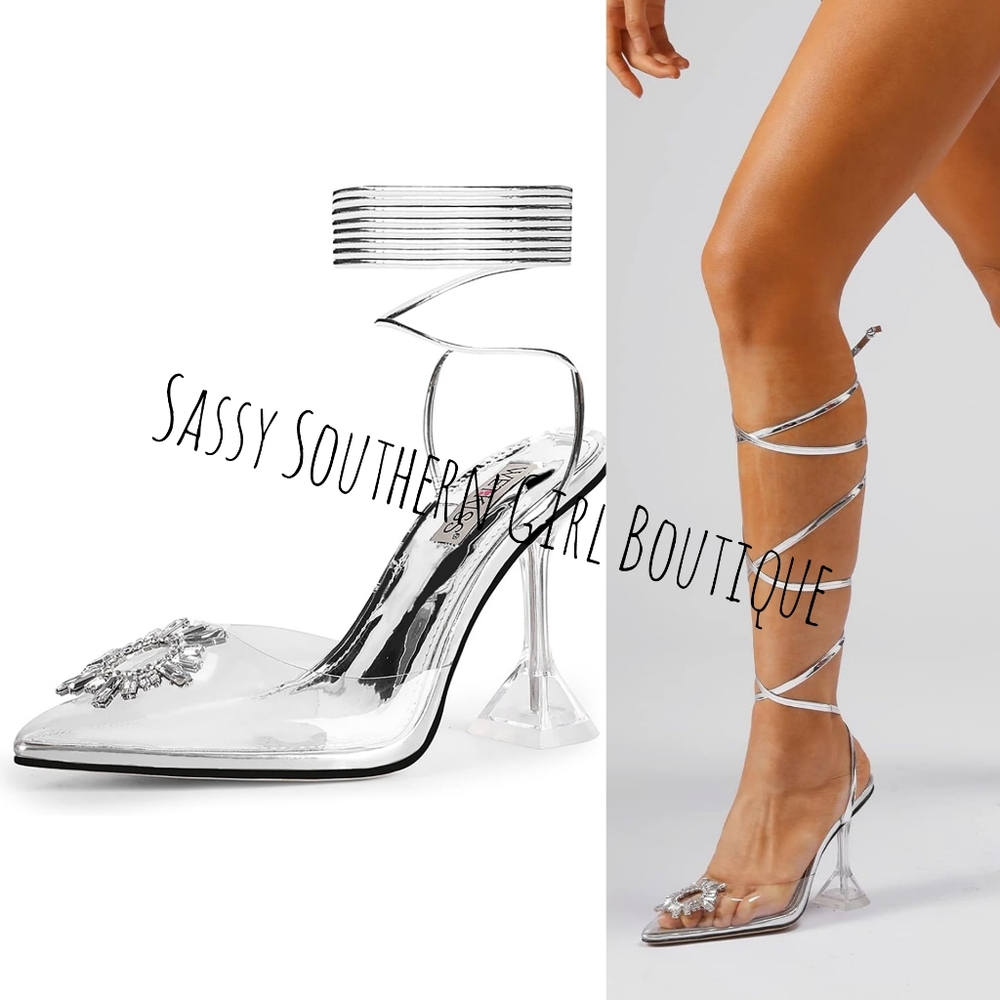 🆕⭐ Cinderella rhinestone wrap tie lucet heels